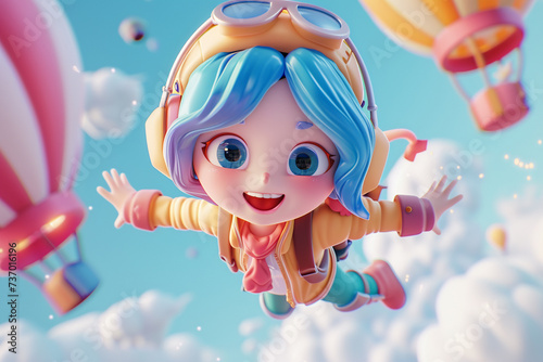 Flying game character background 3d stylish wallpaper illustration	