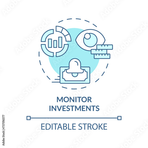 Monitor investment soft blue concept icon. Receive payments. Invested in loans and monitor performance. Round shape line illustration. Abstract idea. Graphic design. Easy to use in marketing