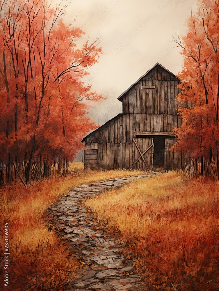 Rustic Barns in Fall Foliage: Captivating Earth Tones and Autumn Hues Art Rustic Barns in Fall Foliage: Captivating Earth Tones and Autumn Hues Art