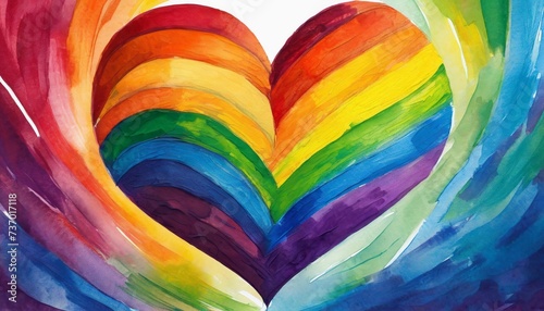 Abstract watercolor illustration of heart in rainbow colors, LGBT