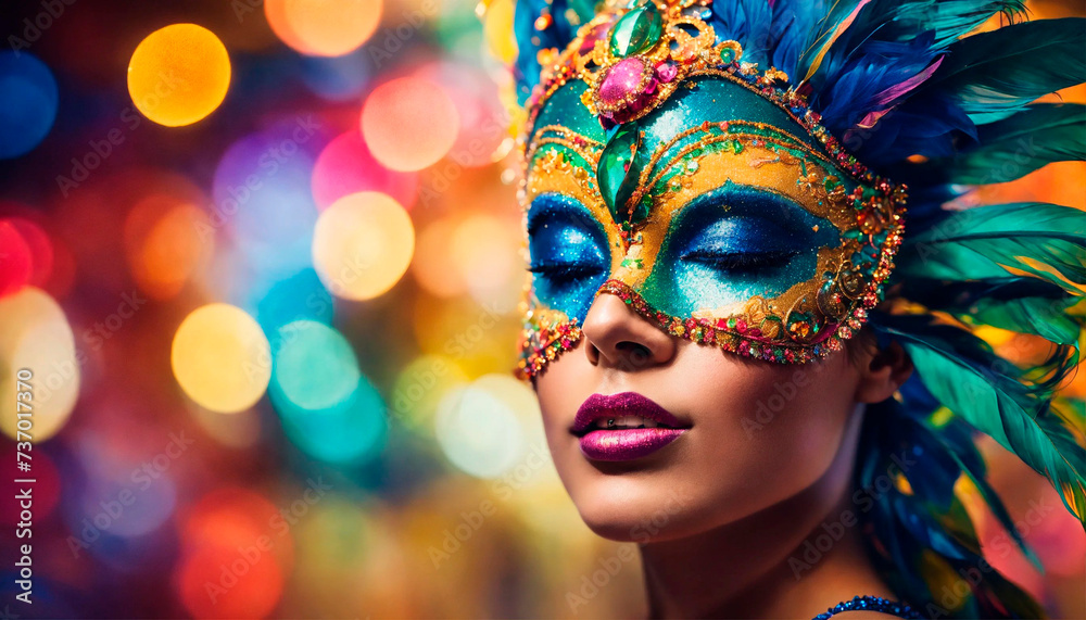 portrait of a woman in a mask at the Brazilian carnival. Selective focus. portrait of a woman in a mask at the Brazilian carnival. Selective focus.