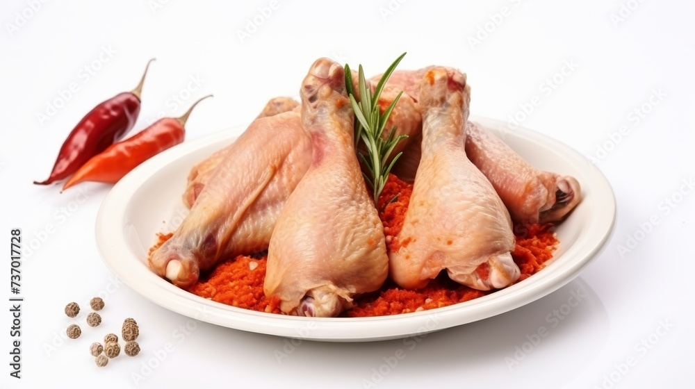 Raw flying chicken drumsticks and spices Raw flying chicken drumsticks and spices
