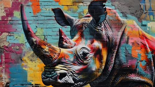 Fototapeta Naklejka Na Ścianę i Meble -  Colorful wall art of various endangered animals