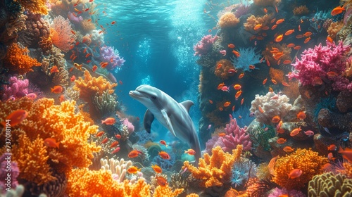 Underwater World of Coral Reef Life teeming with Colorful Fishes amidst the Intricate Beauty of Coral Formations showcasing the Diversity Vibrancy of Marine Life created with Generative AI Technology