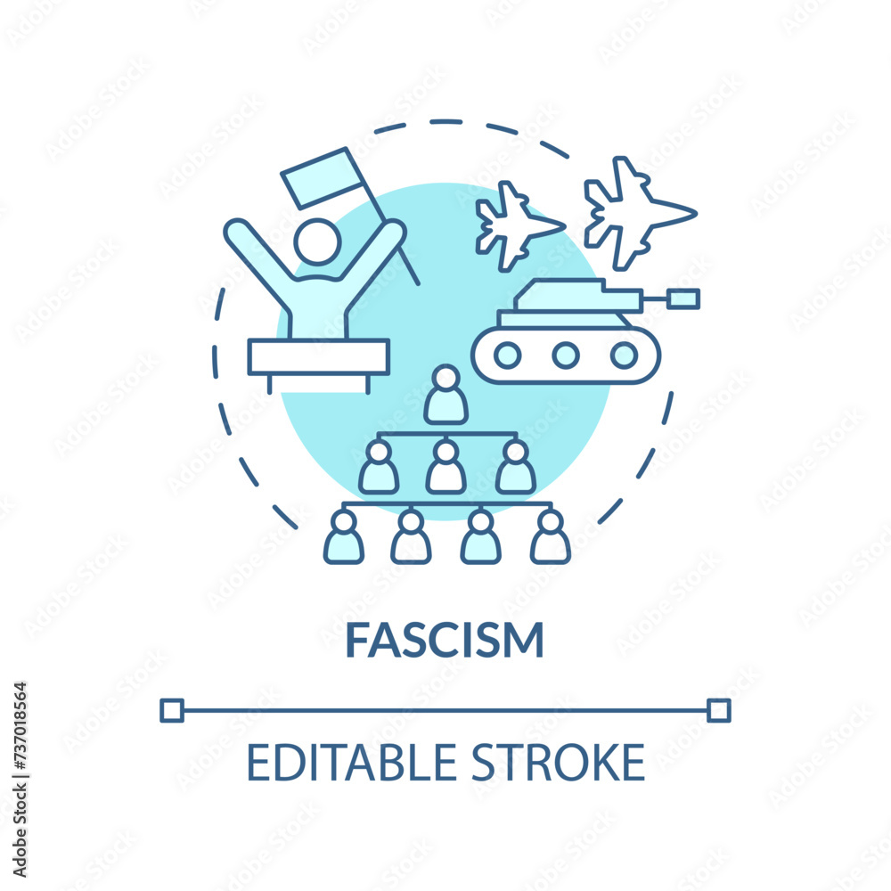 Fototapeta premium Faschism ideology soft blue concept icon. Militaristic politic, dictatorship regime. Discrimination policy, autocracy. Round shape line illustration. Abstract idea. Graphic design. Easy to use