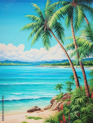 Turquoise Caribbean Shorelines Canvas Print: Tropical Paradise Landscape