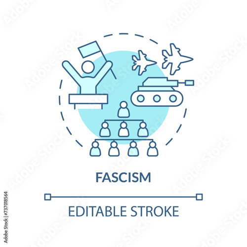 Faschism ideology soft blue concept icon. Militaristic politic, dictatorship regime. Discrimination policy, autocracy. Round shape line illustration. Abstract idea. Graphic design. Easy to use