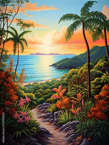 Turquoise Caribbean Shorelines  Breathtaking Country Landscape Painting of Rural Shorelines