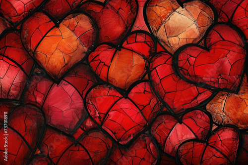 Collection of shattered red and orange hearts