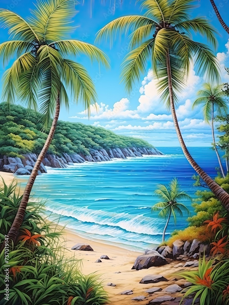 Turquoise Caribbean Shorelines: A Secluded Beach Paradise - Island Artwork