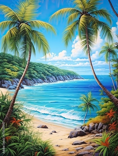 Turquoise Caribbean Shorelines  A Secluded Beach Paradise - Island Artwork