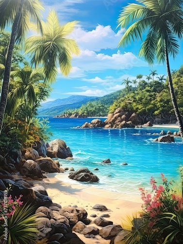 Turquoise Caribbean Shorelines: Secluded Beach Paradise - Island Artwork