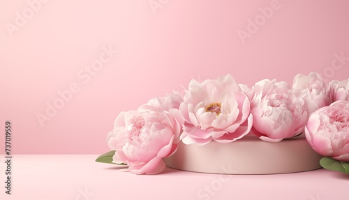 Wallpaper Mural pink peonies on round plate Torontodigital.ca