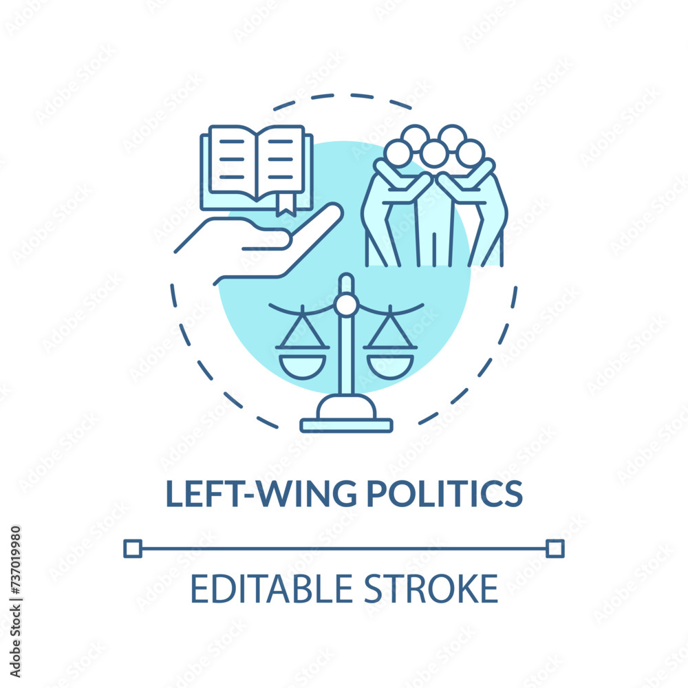 Left-wing politics soft blue concept icon. Progressive reforms. Individual freedom rights, equality. Economic prosperity. Round shape line illustration. Abstract idea. Graphic design. Easy to use Left-wing politics soft blue concept icon. Progressive reforms. Individual freedom rights, equality. Economic prosperity. Round shape line illustration. Abstract idea. Graphic design. Easy to use