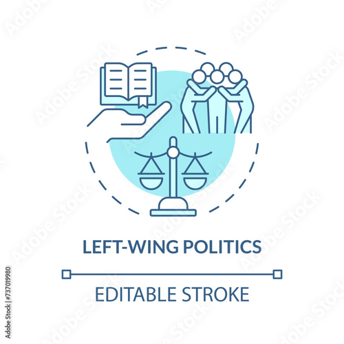 Left-wing politics soft blue concept icon. Progressive reforms. Individual freedom rights, equality. Economic prosperity. Round shape line illustration. Abstract idea. Graphic design. Easy to use