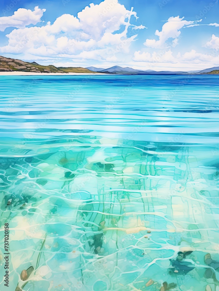 Turquoise Tranquility: Clear Blue Waters Surrounding Caribbean Shorelines Seascape Art Print
