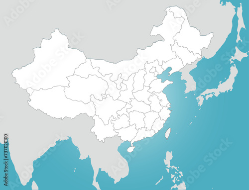 中国と台湾の白地図、ユーラシア大陸と日本のシルエット