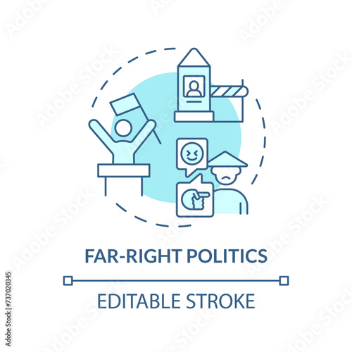Far-right politics soft blue concept icon. Xenophobia movement. Socialistic ideology, authoritarianism. Traditional values. Round shape line illustration. Abstract idea. Graphic design. Easy to use
