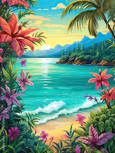 Turquoise Caribbean Shorelines: Warm and Inviting Tropical Print © Michael