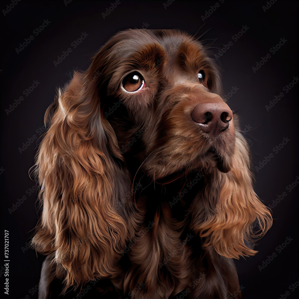 Elegant Cocker Spaniel Dog Portrait Against Dark Background