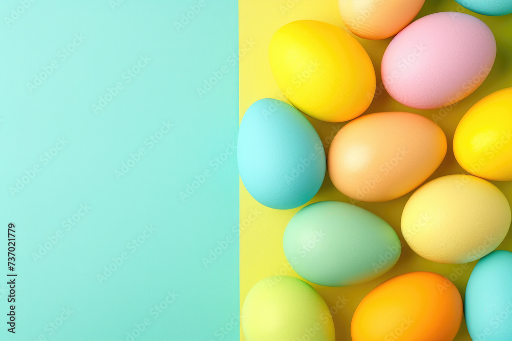 Colorful eggs arranged neatly on table. Perfect for Easter decorations or spring-themed projects