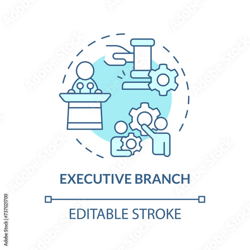Executive branch soft blue concept icon. Law enforcement public policy. Individual rights regulations. Government structure. Round shape line illustration. Abstract idea. Graphic design. Easy to use