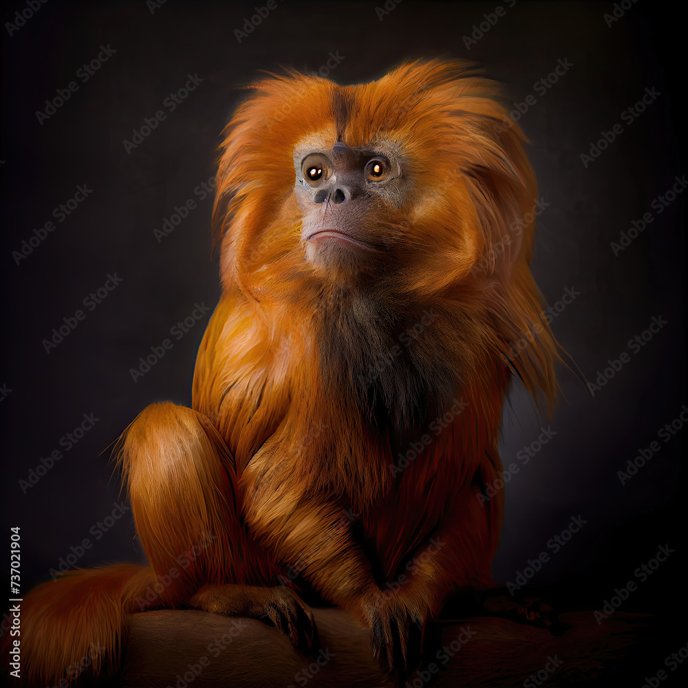 Golden Lion Tamarin Portrait in Artistic Studio Setting Golden Lion Tamarin Portrait in Artistic Studio Setting