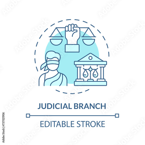 Judicial branch soft blue concept icon. Justice supreme court. Human rights regulation. Social institution, democracy. Round shape line illustration. Abstract idea. Graphic design. Easy to use