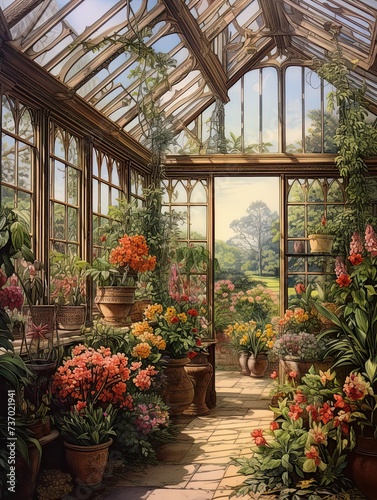 Victorian Greenhouse: Rural Countryside Botanicals in Art Settings