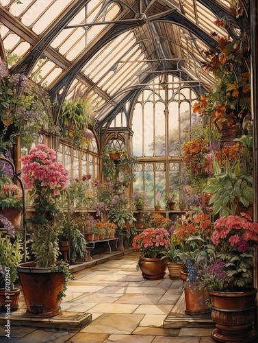 Victorian Greenhouse Botanicals: Captivating Rural Greenhouse Art in the Countryside