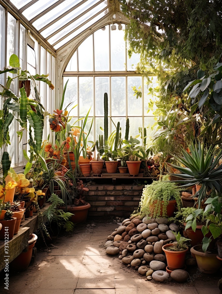 Victorian Greenhouse Botanicals: Arid Plant Conservatory Oasis