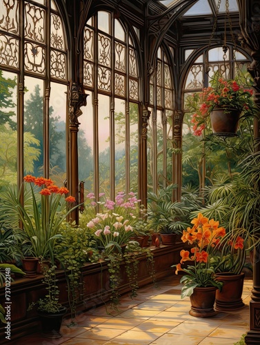 Victorian Greenhouse Botanicals: Dawn Painting of Sunrise Plants