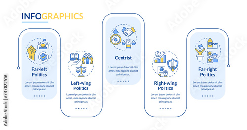 Democracy government structure rectangle infographic template. Data visualization with 5 steps. Editable timeline info chart. Workflow layout with line icons. Lato-Bold, Regular fonts used