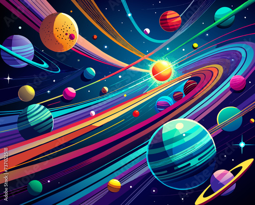 space background comet meteor shower sky stars planet futuristic science bright beautiful vector illustration