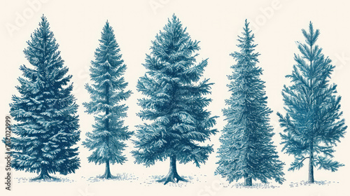 Drawing of row of evergreen trees. Perfect for nature-themed designs and illustrations
