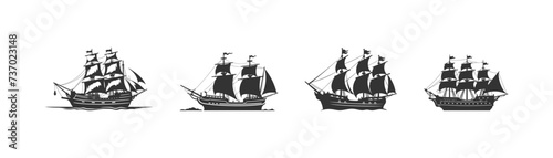 Ship black silhouette set. Vector illustration design.