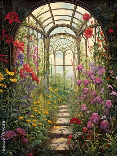 Victorian Greenhouse Botanicals  Meadow Suite of Wildflowers and Greenhouses