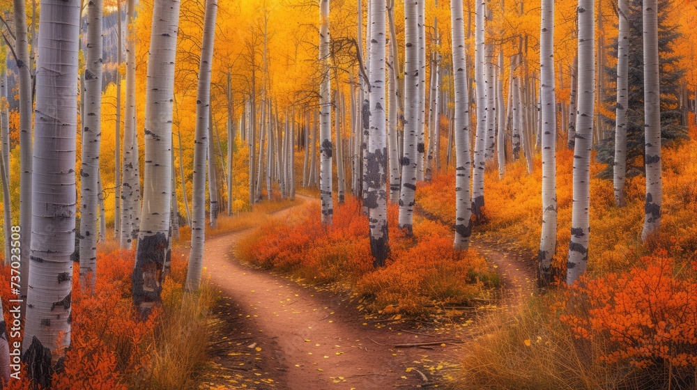 Autumn forest path. Generative AI