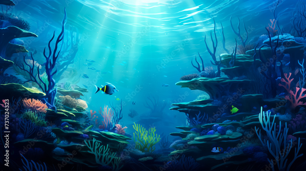 Fototapeta premium coral reef and fishes under the water