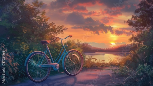 Bicycle at sunset. Generative AI