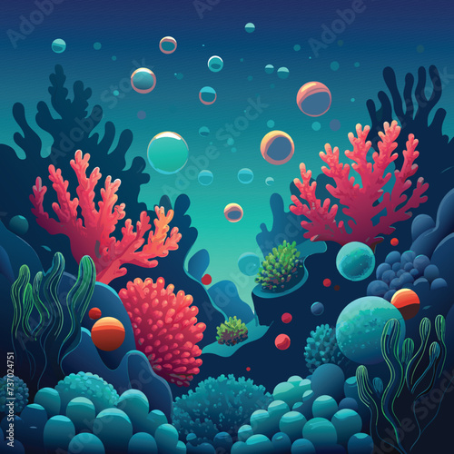coral reef under sea with bubbles