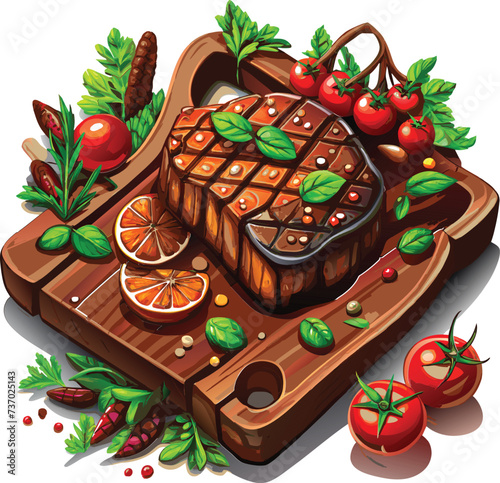 Grilled steak tenderloin on wooden board