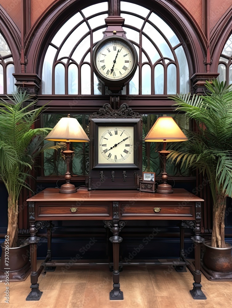 Vintage Railway Station Clocks Framed Landscape Print: Elegant Station Design