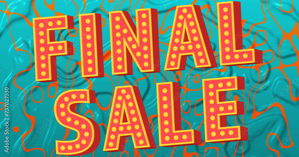 Image of final sale text in red with white dots on blue liquid background