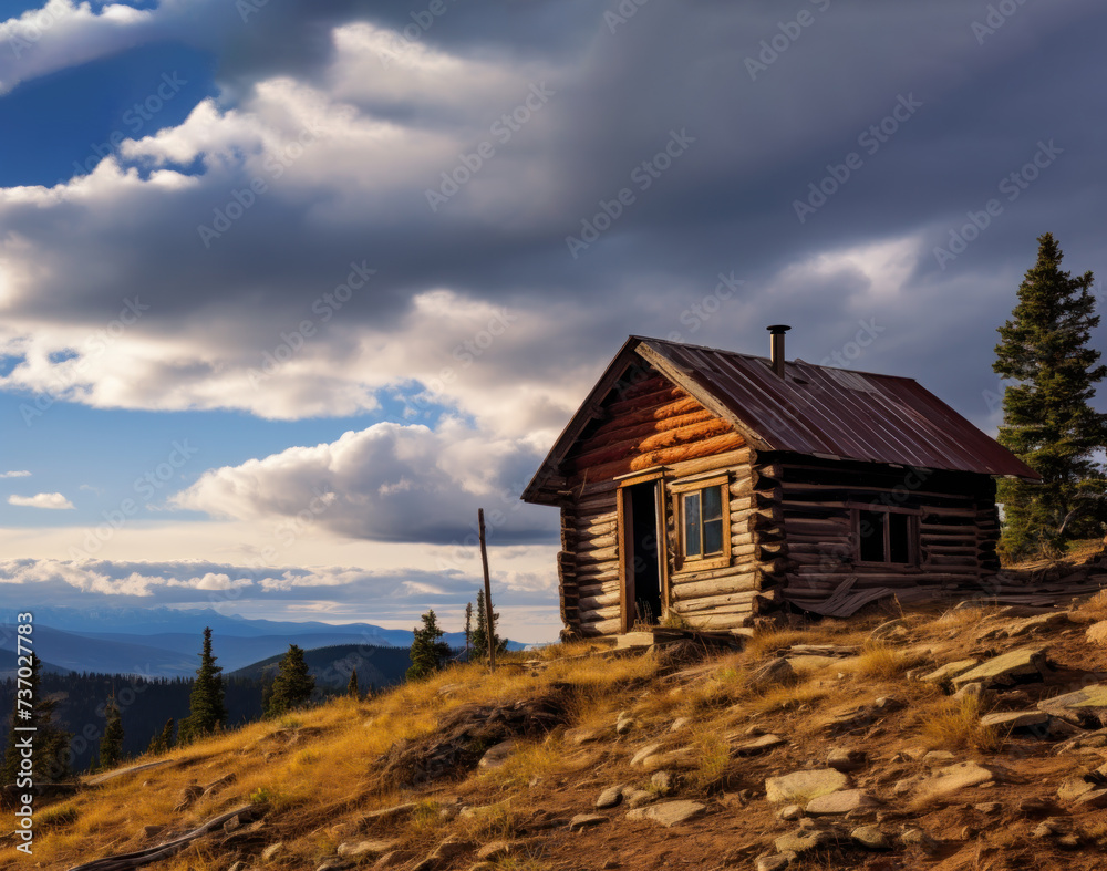 wood cabin on the high mountain nature view concept wood cabin on the high mountain nature view concept