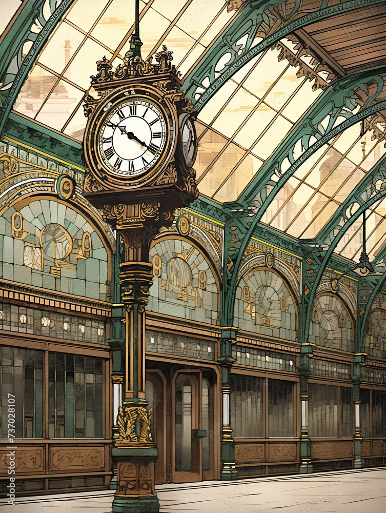 Vintage Railway Station Clocks Wall Art: Timeless Travel Piece
