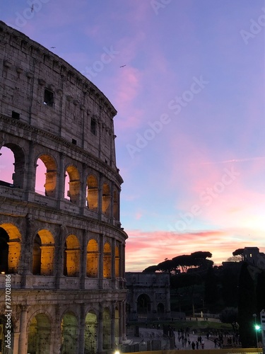 Colosseum and pink sky