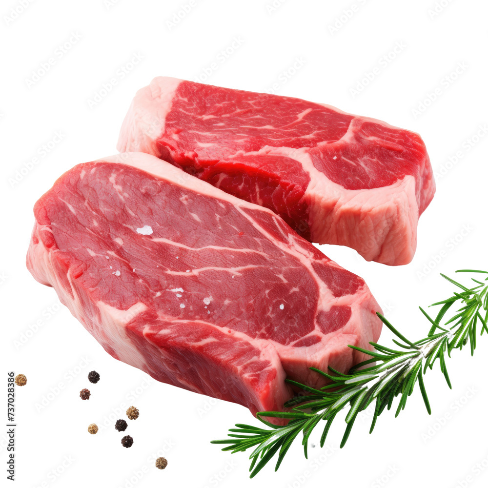 Raw steaks on transparent background