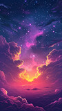 Purple gradient mystical moonlight sky with clouds and stars, decorative banner with copy space, phone background wallpaper, ai generated