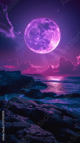 Purple gradient mystical moonlight sky with clouds and stars  decorative banner with copy space  phone background wallpaper  ai generated